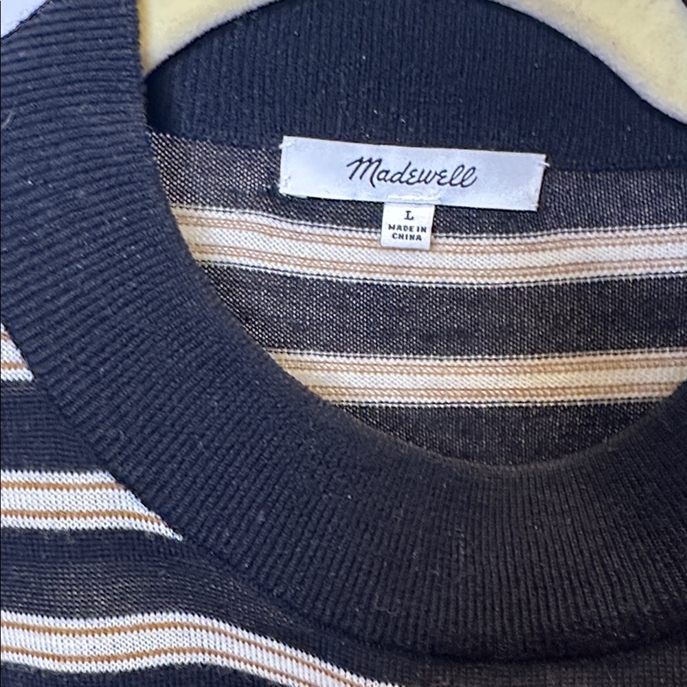 Madewell 100% Merino wool crew neck sweater.  Black with tan and cream.  VGUC - Picture 2 of 6